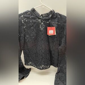 Crop High Neck Shirt with Bell Sleeves